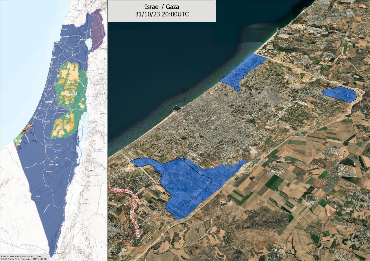 Зона контроля ЦАХАЛ в Секторе Газа на 31.10.2023 по данным телеграмм-канала Соловьев